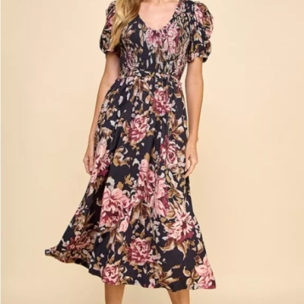 Floral Black and Pink Women's Dress